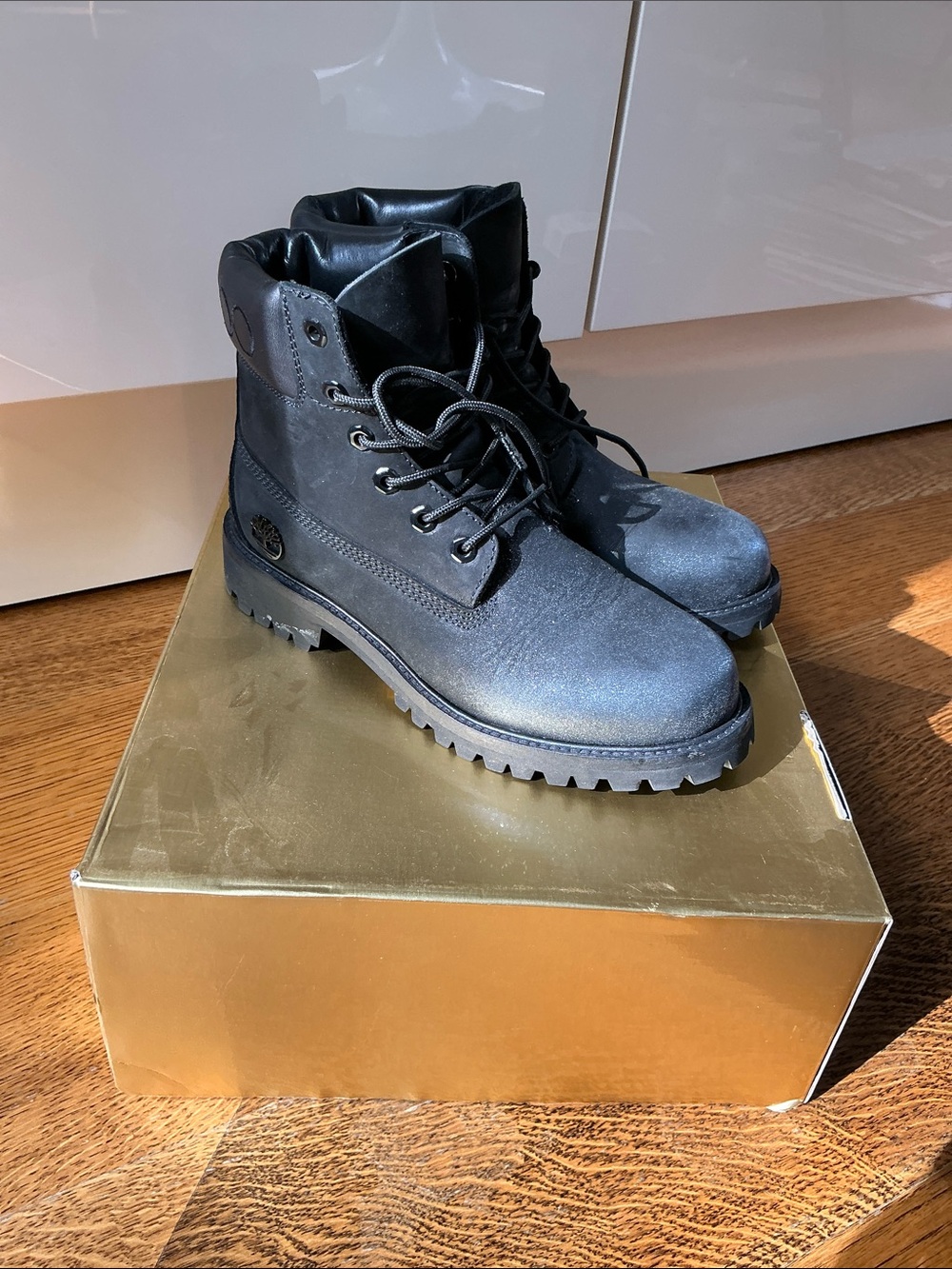 Jimmy Choo x Timberland Black Nubuck Lace-Up Combat Boots